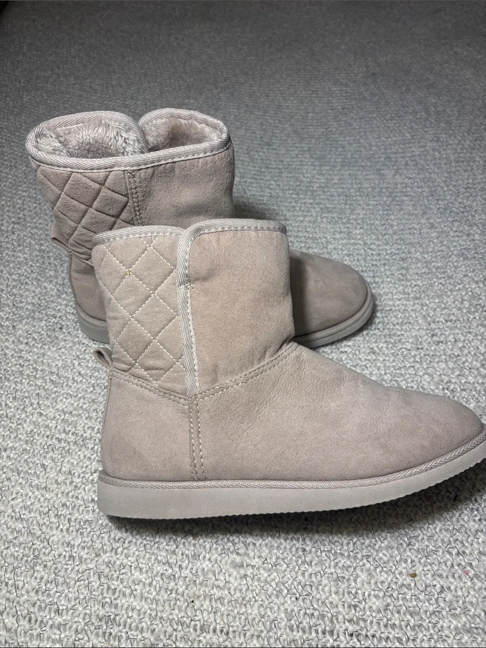 Quilted Faux Suede Cozy Winter Ankle Boots - Beige/Taupe, Size 7